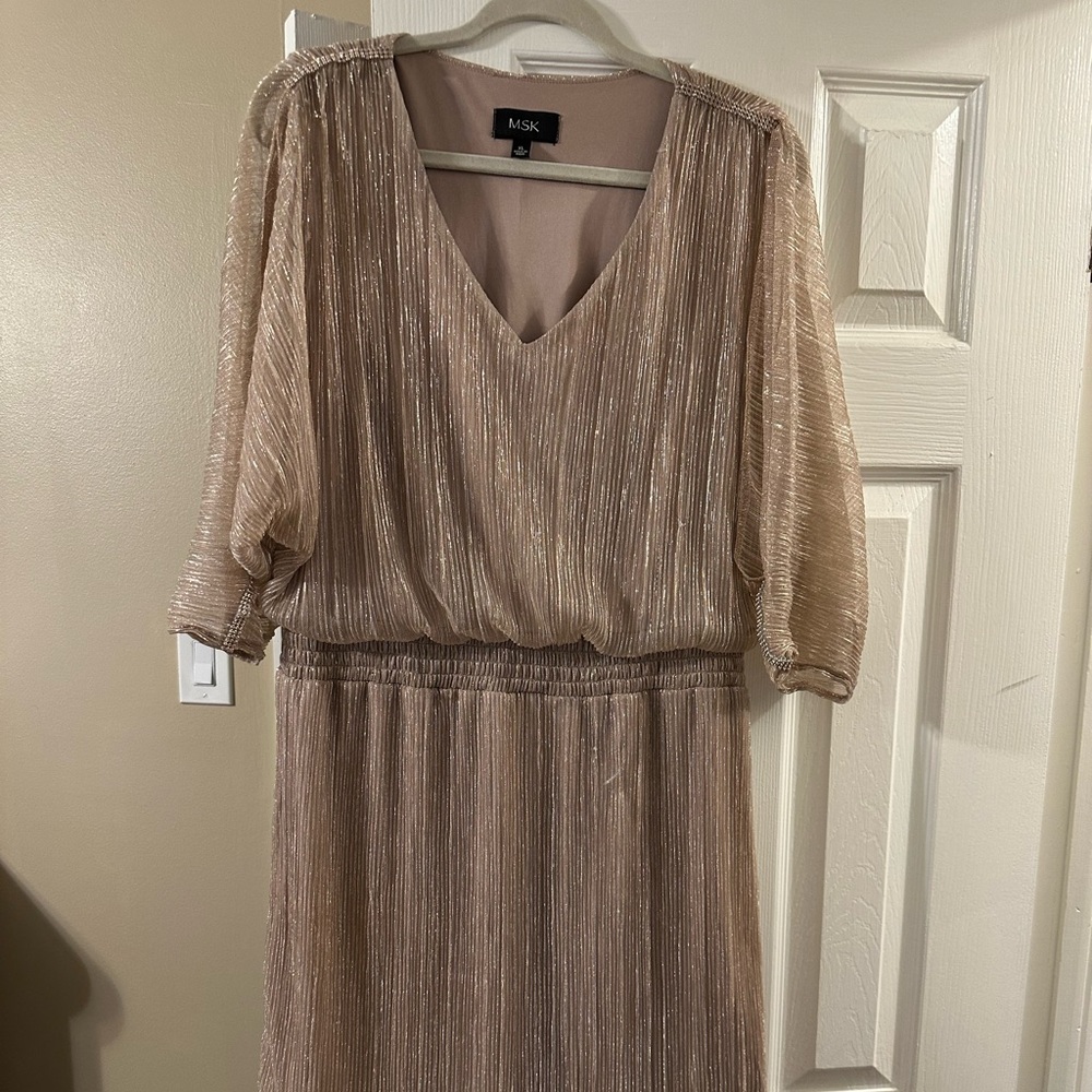 MSK Rose gold Ruched V-Neck knee length dress for an occasion